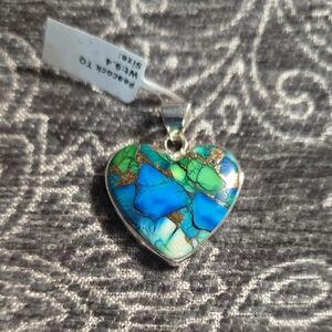 925 Sterling Silver Peacock Turquoise Heart-Shaped Pendant